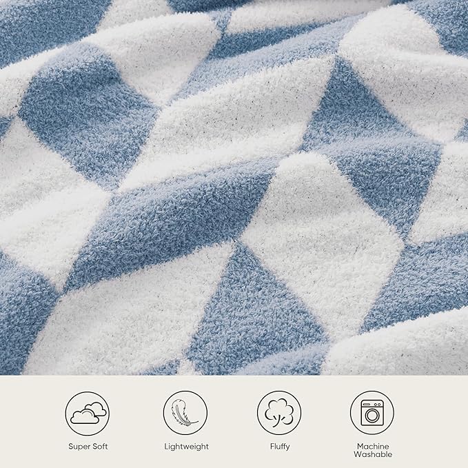 Snuggle Sac Twin Size Blue Blankets for Bed, Super Soft Warm Blankets Oversized Cozy Knit Fuzzy Blanket for Living Room, Chevron Blue,60x80 inches