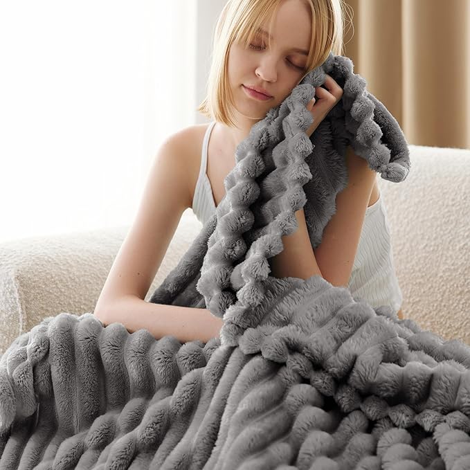 Bedsure GentleSoft Frost Gray Fleece Blanket for Couch -Cozy Soft Blankets for Women, Cute Small Throws for Girls, 60x80 Inches