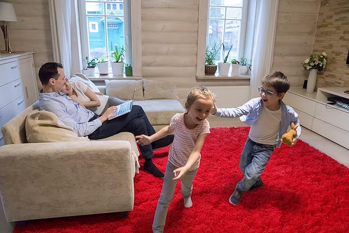 LOCHAS Ultra Soft Indoor Modern Area Rugs Fluffy Living Room Carpets for Children Bedroom Home Decor Nursery Rug 4x5.3 Feet,Red