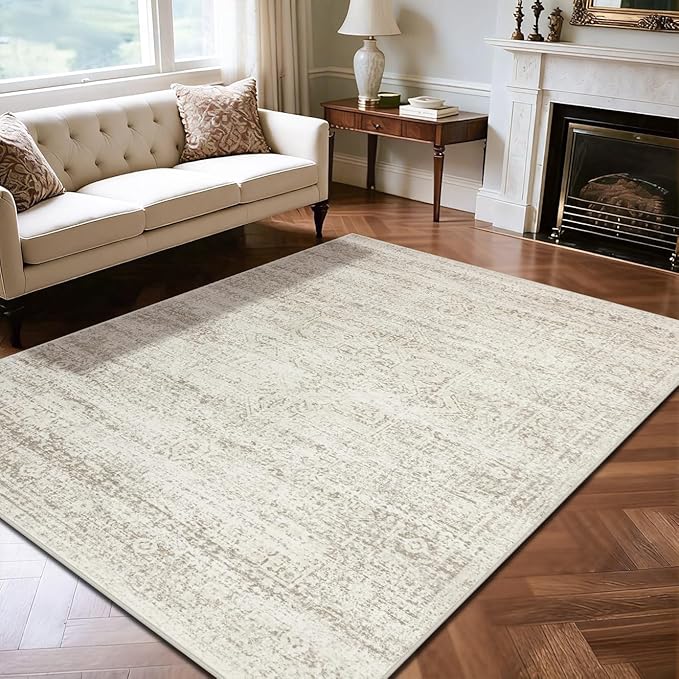 Washable Rugs 6x9 Area Rugs for Living Room,Rugs for Bedroom, Large Carpets,Ultra Soft Faux Wool Retro Dining Room Rug,Non Slip&Non-Shedding Low Pile Vintage Print Rug Indoor for Home Office