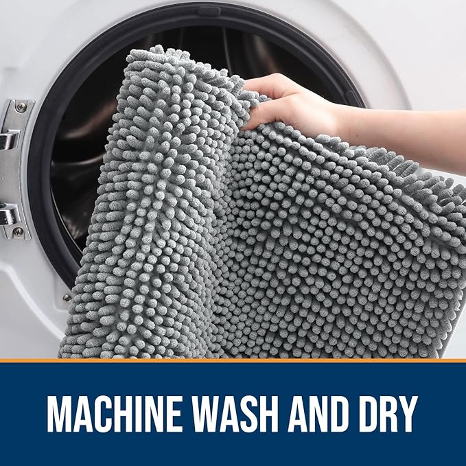 OLANLY Dog Door Mat for Muddy Paws 30x20, Absorbs Moisture and Dirt, Absorbent Non-Slip Washable Doormat, Quick Dry Chenille Mud Mat for Dogs, Entry Indoor Entryway Carpet for Inside Floor, Grey