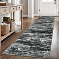 KOZYFLY Modern Abstract Hallway Runner Rug, 2.6x8 Washable Rug Runner Non-Slip Soft Striped Kitchen Runner Rugs, Print Black Grey Carpet Runner for Entryway Bathroom Laundry Room Foyer