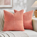 Fancy Homi 2 Packs Coral Decorative Throw Pillow Covers 22x22 Inch for Living Room Couch Bed, Rustic Farmhouse Boho Home Decor, Soft Corss Corduroy Patchwork Accent Square Cushion Case 55x55 cm
