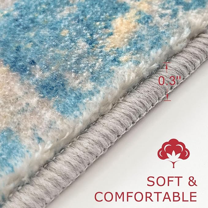 KOZYFLY Small Area Rug 2x3 Rug Entryway Rugs Indoor Non-Slip Modern Abstract Machine Washable Rug, Kitchen Mats for Floor Front Door Rug Low Pile Small Carpet Floor Mats, Turquoise/Beige/Grey/Yellow