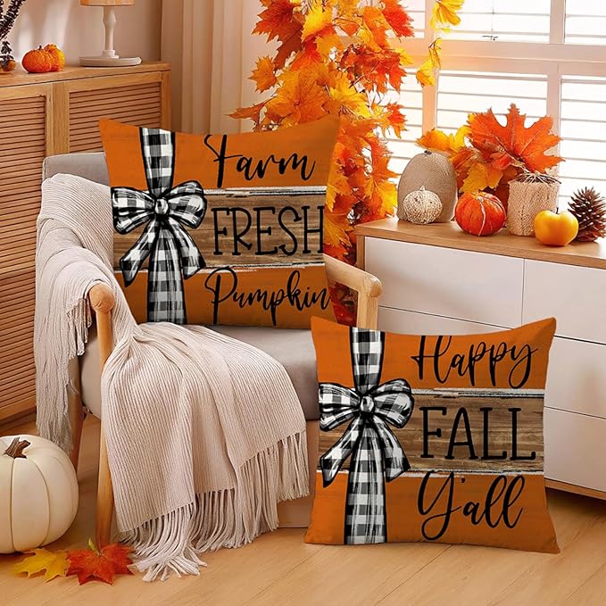 Fall Decorations for Home,Fall Pillow Covers 18 x 18 Inch Autumn Thankful Grateful Blessed Pumpkin Linen Pillow Decorations for Sofa Couch Set of 4