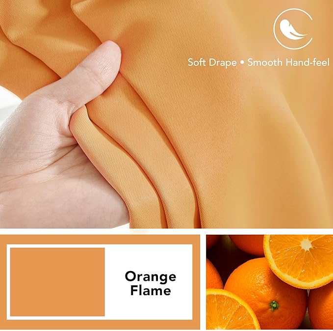 Deconovo Blackout Curtains, Thermal Insulated, W52 x L95 2 Panels, Back Tab, Machine Washable, Room-Darkening Drapes for Bedroom/Living Room Orange Flame