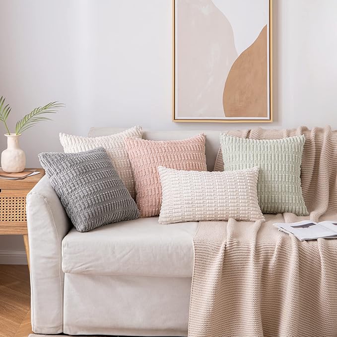 MIULEE Pack of 2 Corduroy Decorative Lumbar Throw Pillow Covers 22x14 Inch Soft Boho Striped Pillow Covers Modern Farmhouse Home Decor for Sofa Living Room Couch Bed Cream White
