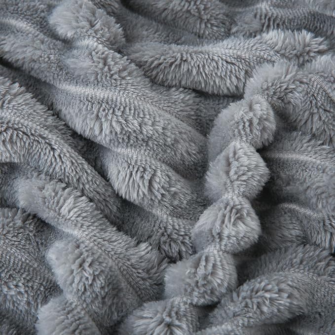 Grey Fleece Throw Blanket 60”×80” for Couch Sofa Bed,Super Soft Cozy Plush Microfiber Flannel Blanket with Stripes Design Lightweight for Adults,Woman,Girls