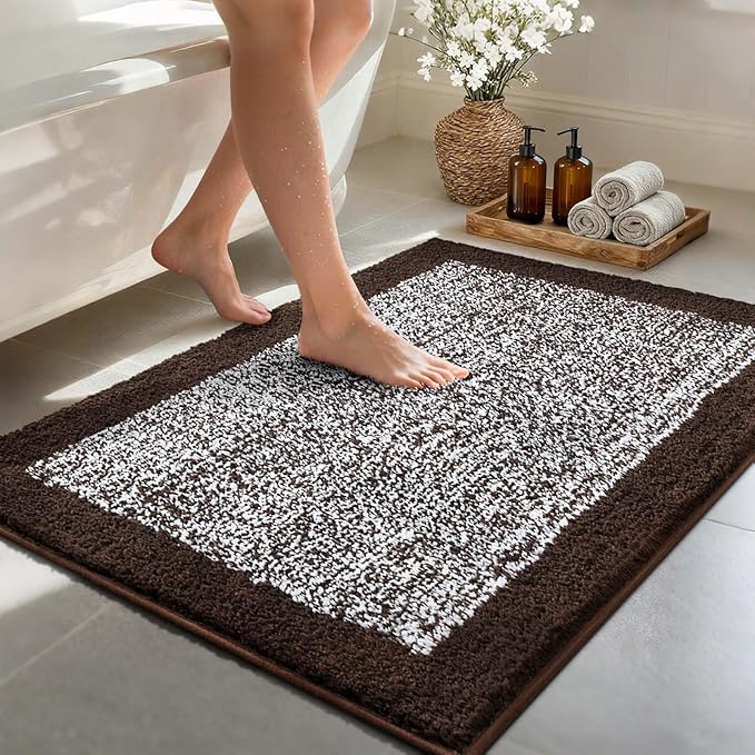48x32 Large Bathroom Rugs Washable Non Slip, Brown Bath Mat for Bathroom Floor Tub, Soft Absorbent Quick Dry Mats for Shower, Bathtub,Home Decor
