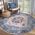 SERISSA Boho Round Area Rug, 4ft Washable Non-Slip Circle Rug, Ultra Soft Vintage Blue Orange Low-Pile Small Circular Carpet for Bedroom Entryway Kids Room Office College Dorm Living Room