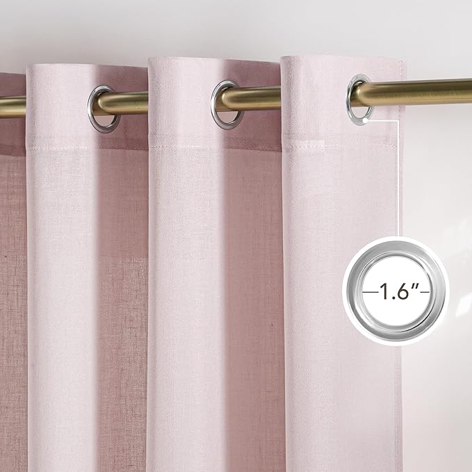 NICETOWN Thick Linen Blush Pink Curtains 2 Panels for Kids Room, Grommet Flax Linen Privacy Added with Light Filtering Window Treatments for Bedroom/Living Room, W55 x L96