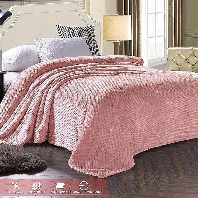 Exclusivo Mezcla Fleece Bed Blanket King Size, Super Soft and Warm Blankets for Couch, Sofa and Bed Waffle Textured, Cozy, Fuzzy and Lightweight (Dusty Pink, 90x104 Inches)