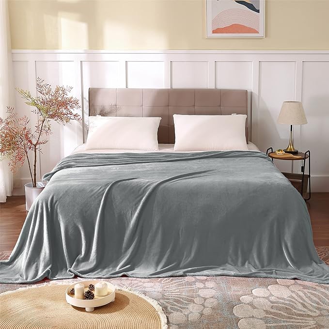 BEDELITE Fleece Blankets King Size for Bed, Luxury Plush Cozy Fuzzy Blanket 108x90 inches, Super Soft Warm Lightweight Throw Blanket All Seasons Suitable, Grey