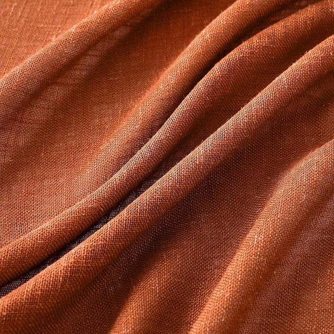 MIULEE Rust Curtains 90 Inch Length 2 Panels for Bedroom Living Room, Terracotta Soft Thick Linen Textured Window Drapes Semi Sheer Light Filtering Back Tab Rod Pocket Burlap Look Fall Decor