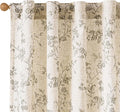 Lazzzy Grey Floral Linen Curtains 90 Inch Farmhouse Back Tab Drapes for Living Room Bedroom Light Filtering Vintage Grandmillennial Rod Pocket Curtains, 2 Panels, W38 x L90, Grey on Beige