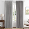 MIULEE 100% Blackout Linen Curtains for Bedroom, Greyish White Solid Luxury Decor Thermal Insulation Room Darkening Drapes for Living Room Nursery Back Tab Rod Pocket 42 x 72 Inches, 2 Panels