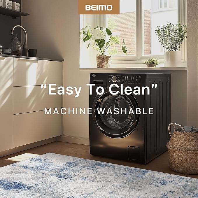 BEIMO Area Rugs 8x10 for Living Room Bedroom, Modern Abstract Machine Washable Rug, Large Soft Low Pile Floor Carpet with Non Slip Backing for Dining Room, Blue
