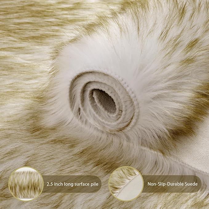 Ciicool Ultra Soft Faux Sheepskin Fur Rug Fluffy Rug for Bedroom Fuzzy Carpet for Living Room Kid's Room Nursery Decor, White Gradient Dark Green 2 x 6 Feet