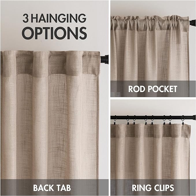 MIULEE Taupe Linen Curtains 72 Inch Length for Bedroom Living Room, Soft Thick Linen Textured Window Drapes Semi Sheer Light Filtering Back Tab Rod Pocket Burlap Look Farmhouse Country Decor, 2 Panels