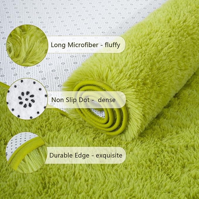 Chicrug Soft Runner Rug for Bedroom Living Room Plush Fluffy Rugs 2x6 Feet, Shag Furry Runner Carpet Non Shedding for Nursery Children Kids Girls Room Home Decorative, Green
