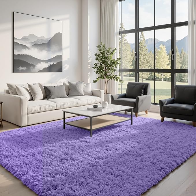 8x10 Area Rugs for Living Room Rug: Soft Fluffy Shag Purple Rugs for Bedroom, Non-Slip Large Fuzzy Plush Rug Indoor Floor Carpet for Nursery Kids Boys Girls Room, Dorms, Playroom, Modern Home Decor