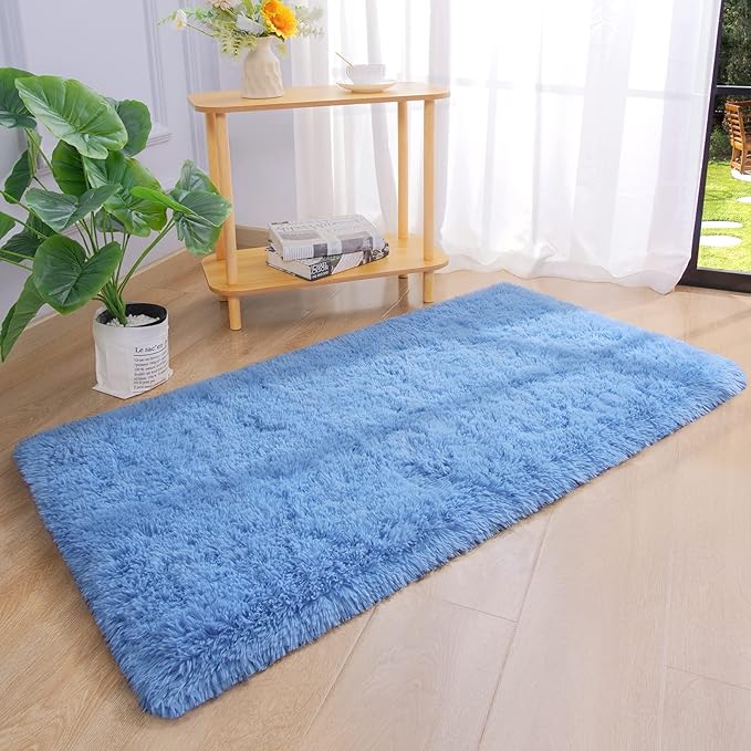 Chicrug Soft Runner Rug for Bedroom Living Room Plush Fluffy Rug 2x4 Feet, Shag Furry Runner Rug Carpet Non Shedding for Nursery Children Kids Girls Room Home Decorative, Cobalt Blue