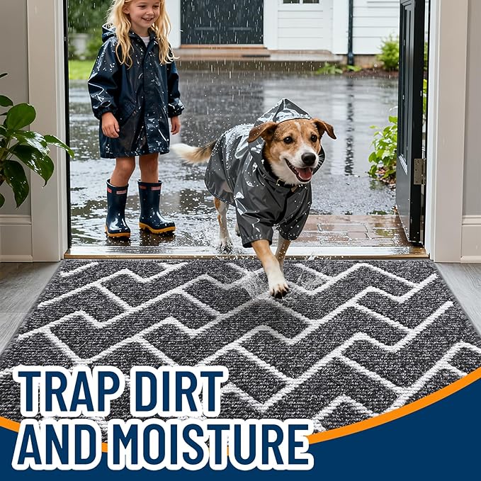 OLANLY Front Door Mat, Non-Slip Rubber Backing, Dirt Resistant and Absorbent, Washable, Easy to Clean Low-Profile Indoor Doormat for Back Door, Entryway, Inside Entrance, 71x47, Black