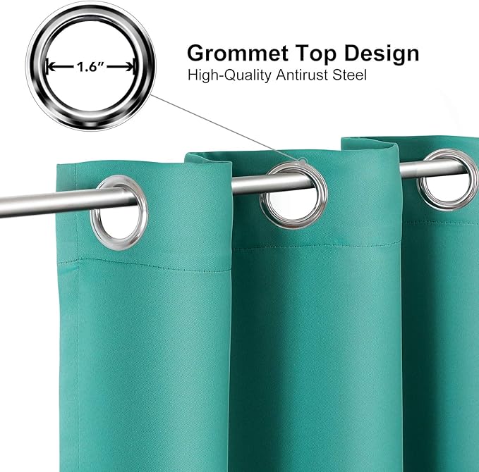 ChrisDowa Grommet Room Darkening Curtains for Bedroom and Living Room - 2 Panels Set Thermal Insulated Blackout Curtains (Teal, 52 x 45 Inch)