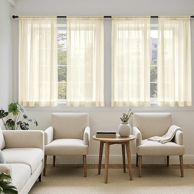 MIULEE Light Cream Sheer Curtains 63 Inches Long, 4 Panels Set, Light Filtering Rod Pocket Voile Drapes for Living Room and Bedroom, Airy Soft Fabric Window Treatments, 42 x 63 Inches