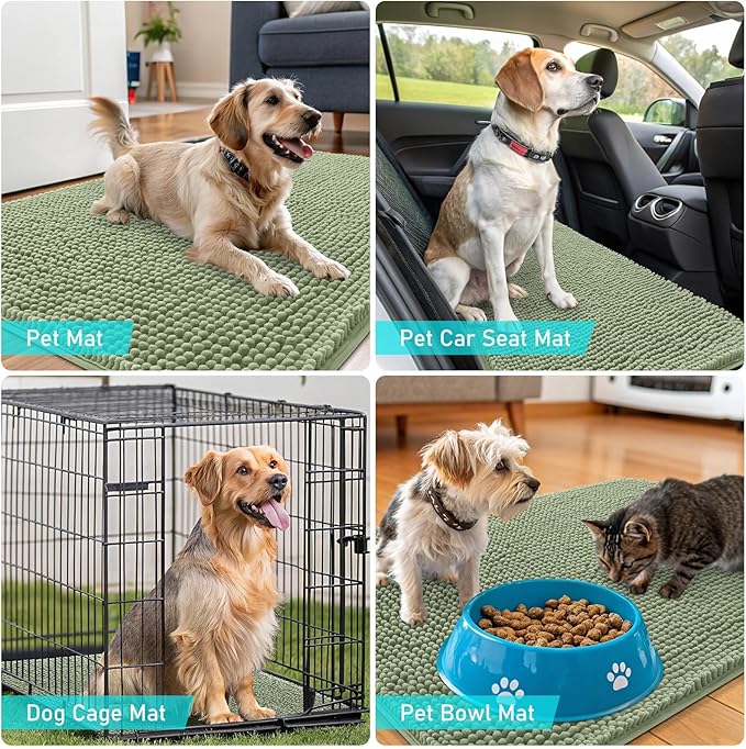OLANLY Dog Door Mat for Muddy Paws 36x24, Absorbs Moisture and Dirt, Absorbent Non-Slip Washable Doormat, Quick Dry Chenille Mud Mat for Dogs, Entry Indoor Entryway Carpet for Inside Floor, Sage Green