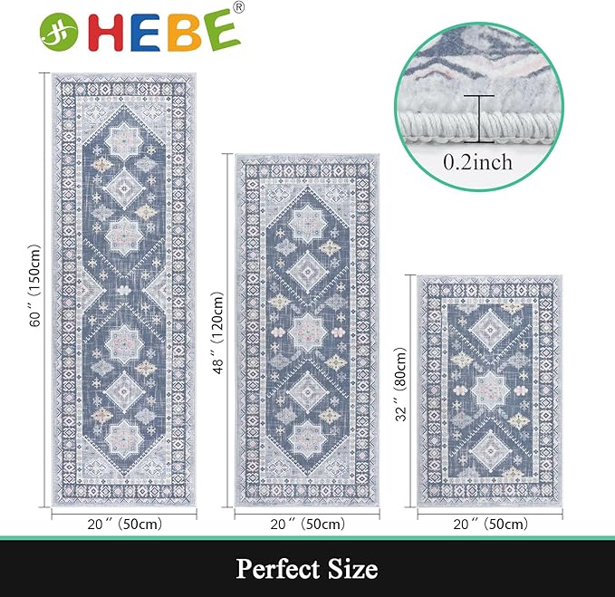 HEBE Boho Kitchen Rug Sets 3 Piece with Runner Non Slip Kitchen Rugs and Mats Washable Kitchen Mats for Floor Thick Kitchen Floor Mat Carpet Runner Rugs for Hallway Laundry Holiday Decor
