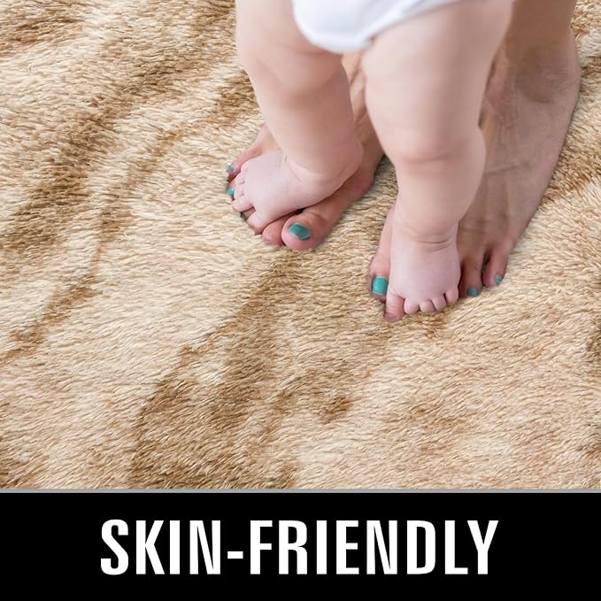 TWINNIS Super Soft Shaggy Rugs Fluffy Carpets, 4x5.9 Feet, Indoor Modern Plush Area Rugs for Living Room Bedroom Kids Room Nursery Home Decor, Upgrade Anti-Skid Rectangular Fuzzy Rug, Beige Brown