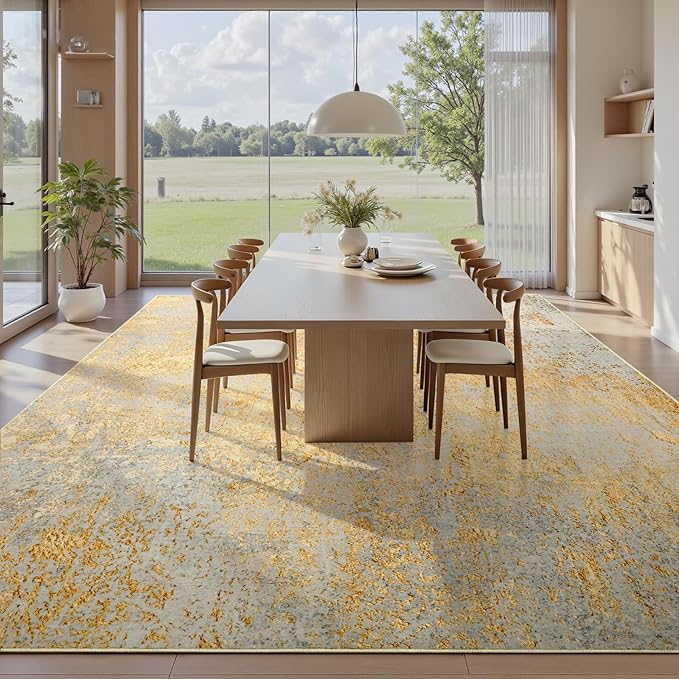 Ompaa Living Room Rug 6x9 Area Rug Washable Boho Carpet Non Slip Abstract Vintage Indoor Large Rugs for Bedroom, Classroom, College Dorm, Farmhouse, Dining Room, Kids Playroom (Orange, Silver & Gray)