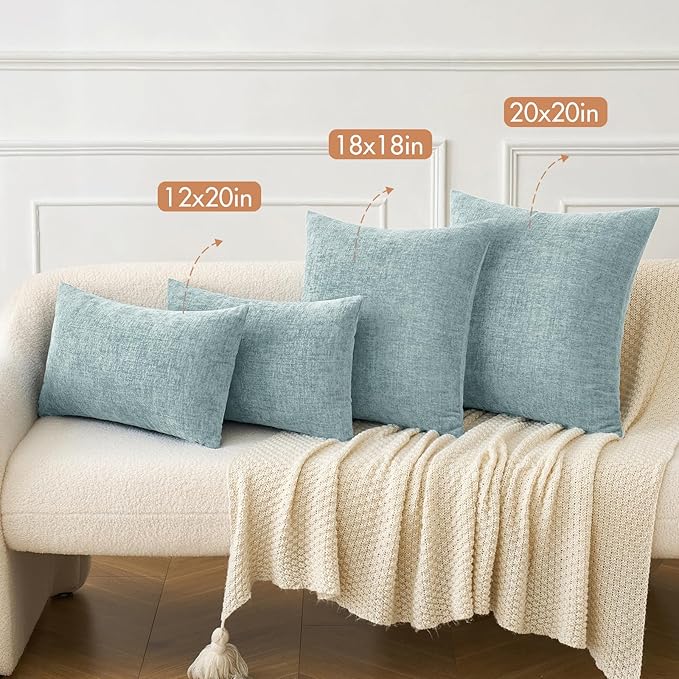 MIULEE Pack of 2 Light Blue Throw Pillow Covers 24x24 Inch Soft Chenille Pillow Covers for Sofa Living Room Spring Home Decor Couch Solid Dyed Cases