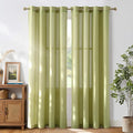 NICETOWN Fresh Green Linen Curtains for Kitchen, Thick Flax Small Window Treatments Semi Sheer Privacy Assured with Light Through for Cafe/Bathroom, W55 x L84, 2 Panels