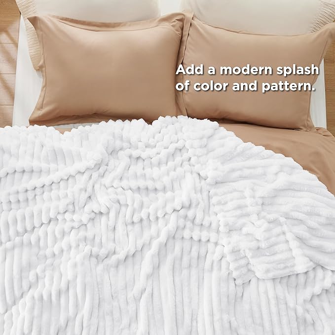 Bedsure GentleSoft Queen Blanket for Couch - Cozy Soft Blankets for Women, Cute Small Fleece Throws for Girls, Bright White, 90x90 Inches