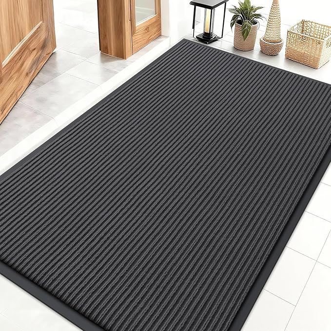 OLANLY Front Door Mat Indoor Outdoor Entrance, Waterproof Heavy Duty Doormat, Fade Resistant, Low Profile, Easy Clean Patio Porch Welcome Floor Mats for Entry, 47x32, Charcoal Grey