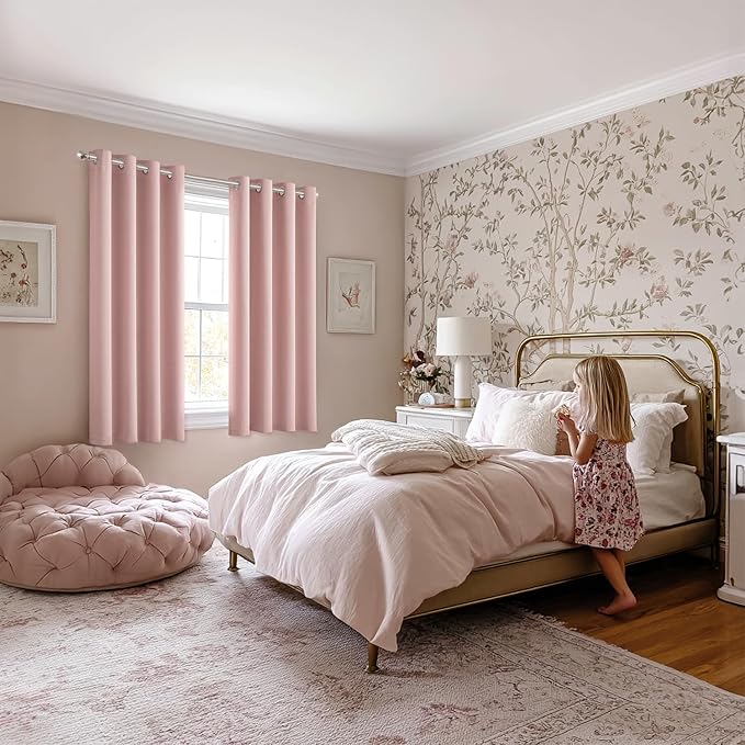 MIULEE Baby Pink Blackout Curtains for Bedroom Living Room 84 Inches Long 2 Panels, Thermal Insulated Room Darkening Drapes Solid Grommet Noise Reduction Light Blocking Window Treatments 50x84 Inch