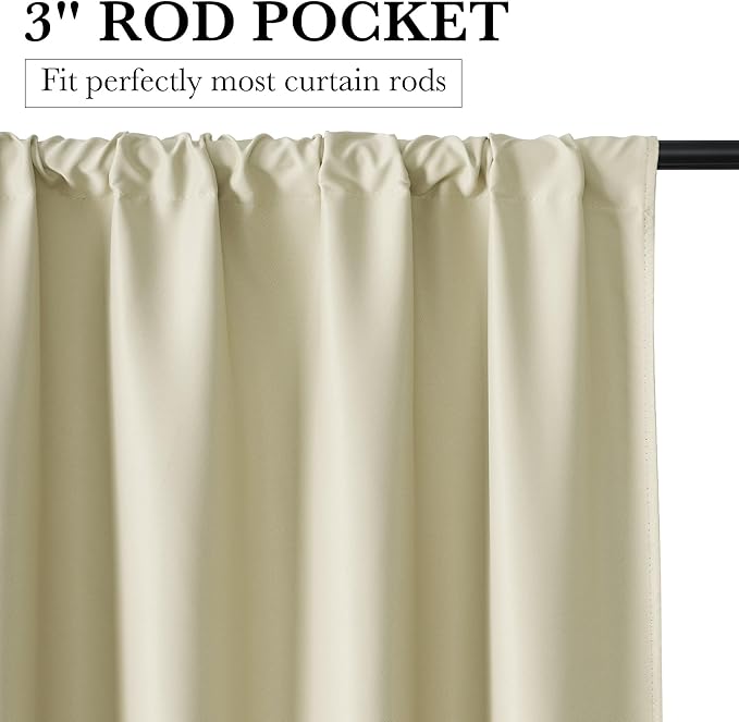 RYB HOME 100% Blackout Short Curtains for Small Window, Thermal Insulated Total Room Darkening Noise Reducing Curtains for Kitchen Bathroom Basement, 42 inches Wide by 48 inches Long, Beige
