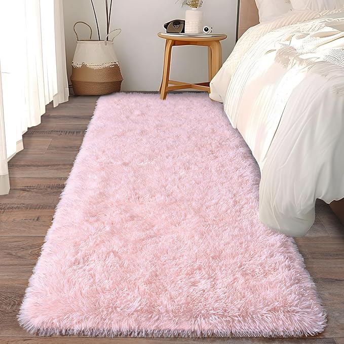 Soft Shag Runner Rugs for Girls Bedroom, 2x6 Pink Fluffy Throw Area Rug Non Slip for Hallways Kids Bedside Dorm, Long Shaggy Furry Carpet for Nursery Living Room