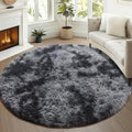 ONASAR Tie-Dyed Dark Grey Round Area Rug 4ft, Ultra Soft Bedroom Circle Rugs for Kids Girls Boys Teen, Fluffy Plush Shaggy Carpet Floor Mats for Nursery Dorm Living Room Office Home Decor