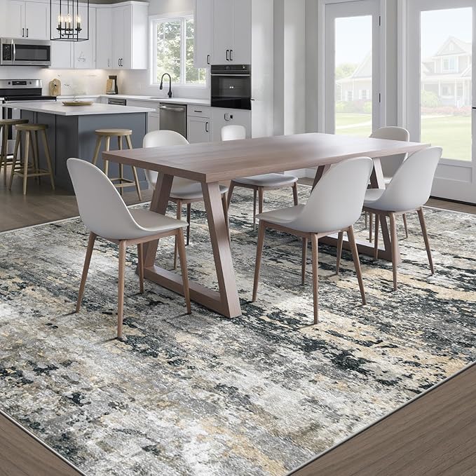 pmtsns Area Rugs 8x10 for Living Room: Washable Rug Modern Abstract Neutral Soft Non-Slip Low-Pile Indoor Large Carpet for Bedroom Dining Room Playroom Home Office (Black Grey Brown, 8'x10')