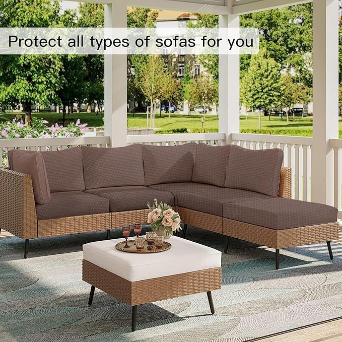 Outdoor Cushion Covers Set,14PCS Patio Furniture Couch Seat Slipcovers, Replacement for Sofa Sectional Chair(Cover，Only)
