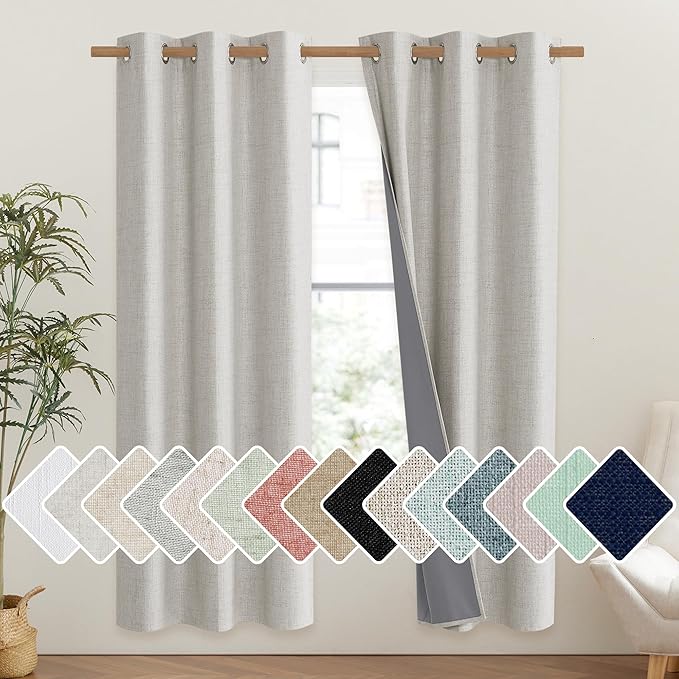 NICETOWN Snowbound Vintage Linen 100% Blackout Curtains for Classroom, Thermal Insulated Curtains 72" Long, Noise Reducing Window Treatment Drapes for Gym Room, 42" Wide Per Panel, Set of 2