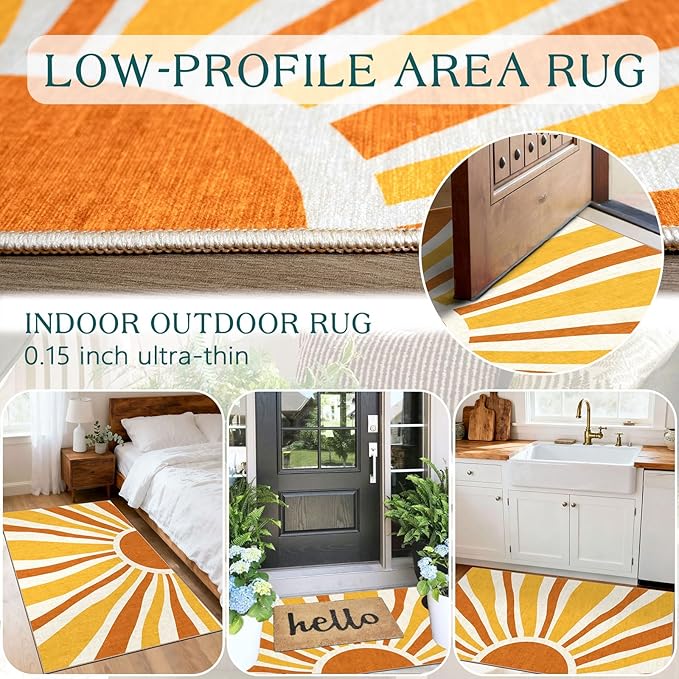 Boho Outdoor Rug - 28" x 43" Front Door Mat Indoor Outside Entrance Non-Slip Washable Outdoor Mat Orange Entry Rug for Entryway Entrance Kitchen Bedroom Layered Doormat for Front Porch Decor
