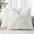 decorUhome Throw Pillow Covers 22x22 Inch Set of 2, Soft Plush Faux Wool Cream White Solid Couch Pillow Covers, Accent Euro Sham Farmhouse Neutral Square Pillow Cases for Sofa Bed Living Room