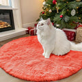 OLANLY Coral Red Round Rugs for Bedroom - Machine Washable, 3 ft Circle Area Rugs for Living Room, Soft and Fluffy Shaggy Carpet for Teen Girl and Boys, Nursery Rooms, Dorms, Home Decor Aesthetic