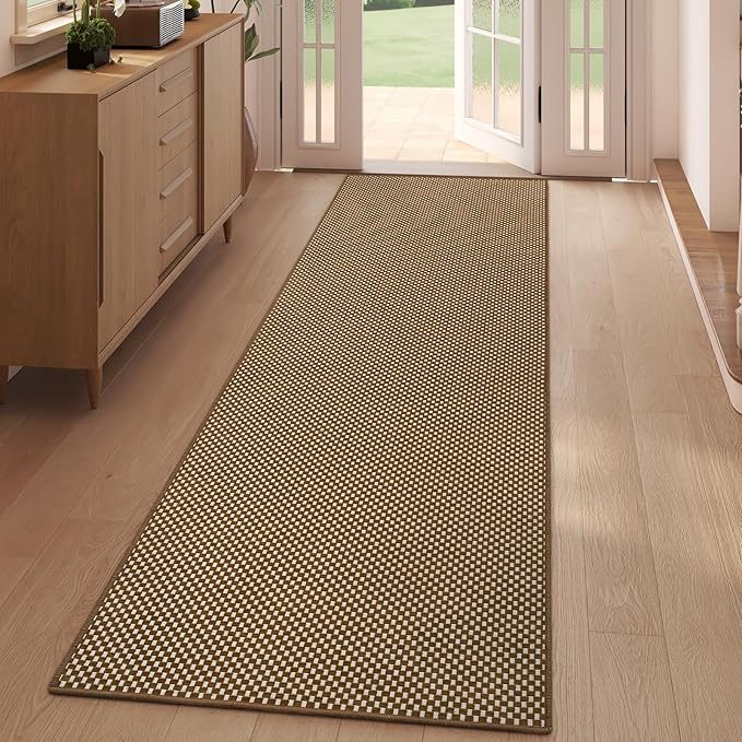 YDKGL 2x6 ft Kitchen Runner Rugs Mat Non Slip Woven Runners for Hallways Washable, Soft Long Entryway Laundry Hall Floor Runner Carpet for Indoor Backdoor Bedroom Living Room, Dark Brown/Coffee