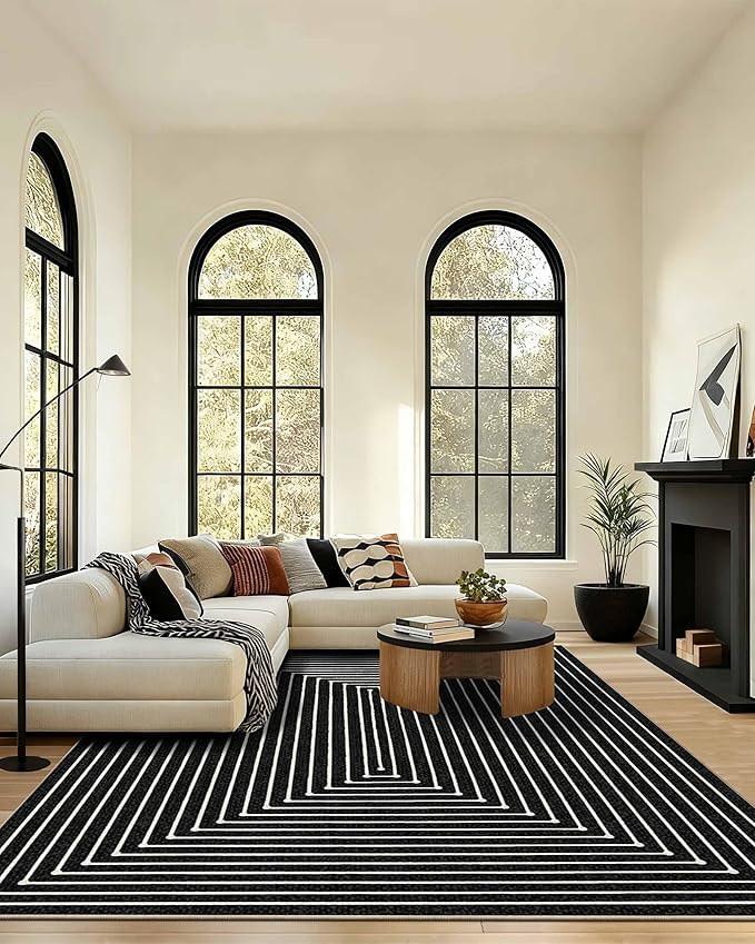 Latte&Fog 8x10 Area Rugs for Living Room, Large Modern Abstract Washable Rug, Boho Non Slip Low Pile Carpet for Indoor Bedroom Dining Room, Office, Dorm, Classroom, Farmhouse and Kids Room