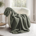 EVERGRACEHOME Chunky Chenille Knit Throw Blanket for Couch, Soft Luxurious Moss Stitch Blankets for Bed, Cozy Decorative Farmhouse Knitted Throws for Sofa, Dried Thyme Green, 60" x 80"